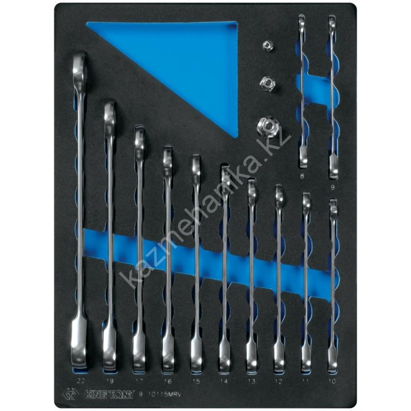 KING TONY Набор трещоточных комбинированных ключей, ложемент, 15 предметов