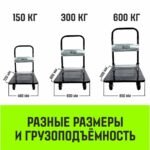 Тележка ручная платформенная металлическая HITCH 300кг 600*900 колеса резиновые 125мм